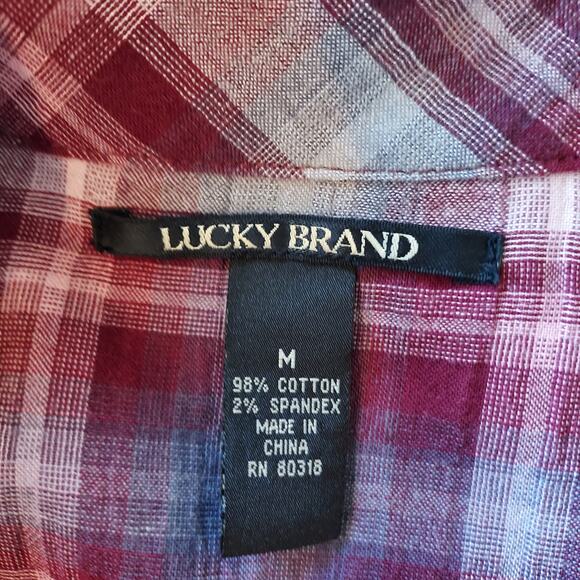 Lucky Brand Red Plaid Long Sleeve Button Down Size M - Picture 9 of 10
